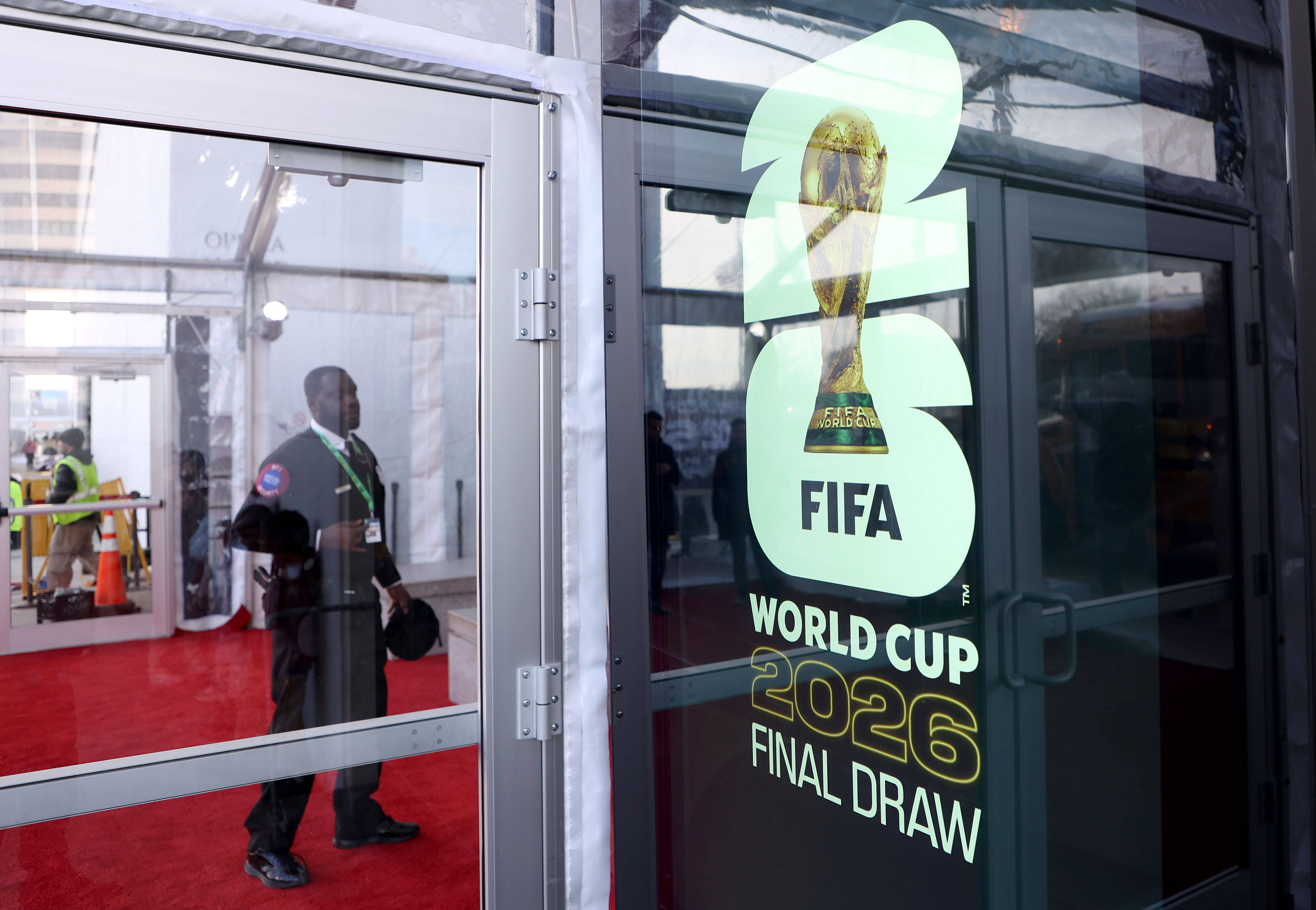 A security member stands by during the 2026 World Cup draw