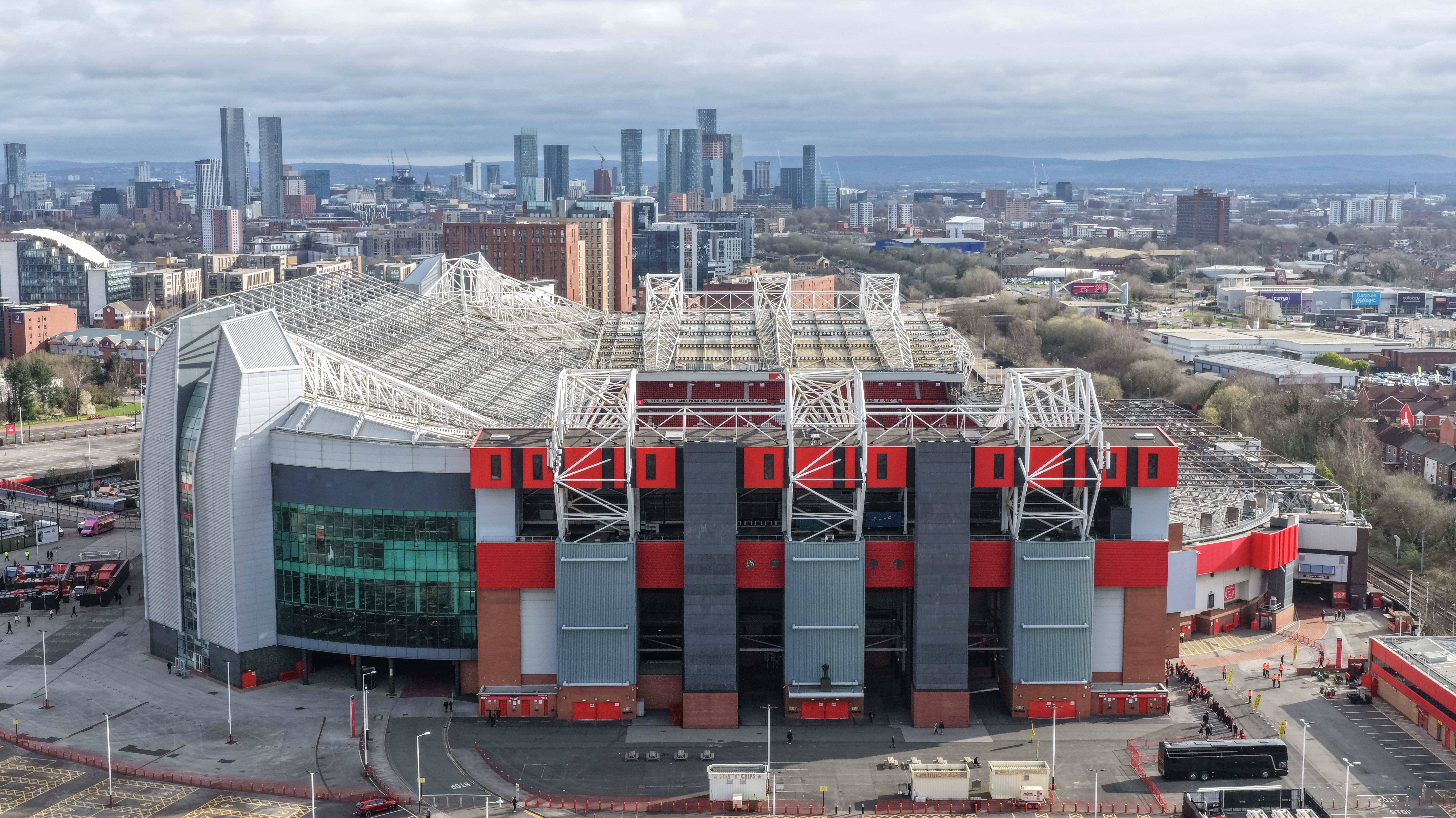 An aerial view of Old Trafford
