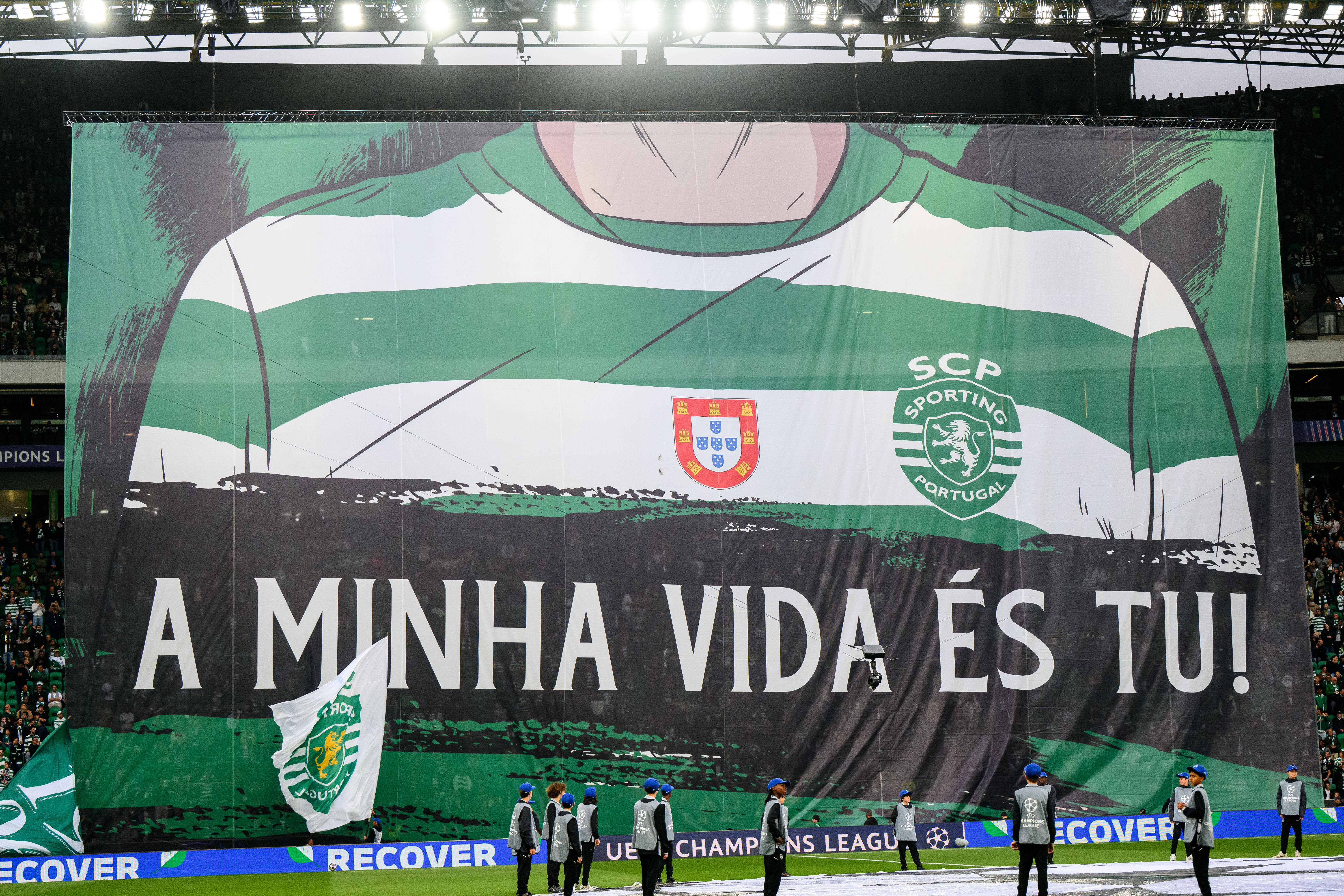 Fans of Sporting with a tifo ahead of the UEFA Champions League football match between Sporting CP and Bodo/Glimt