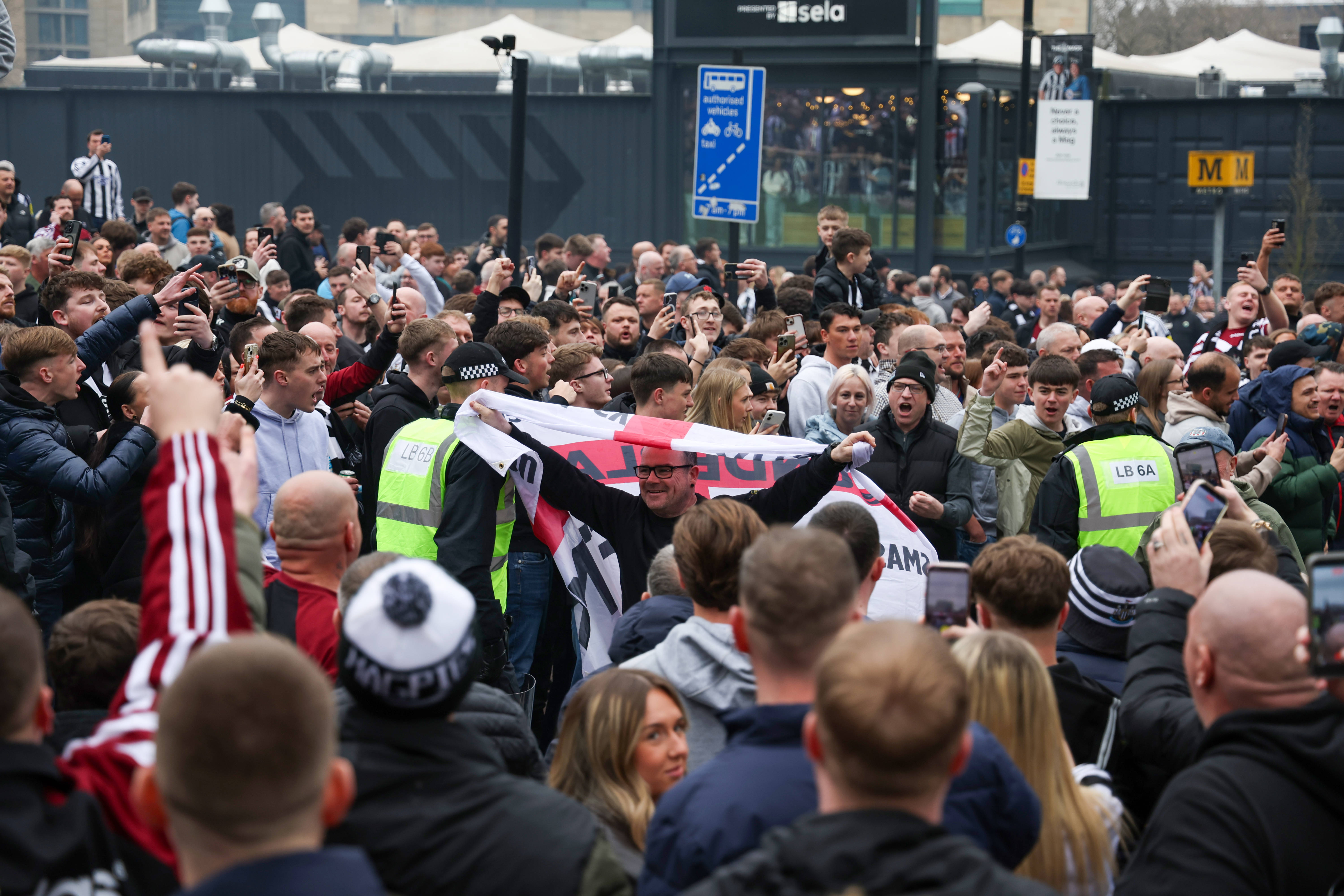 Fans arrive for Newcastle United vs Sunderland clash at St. James' Park