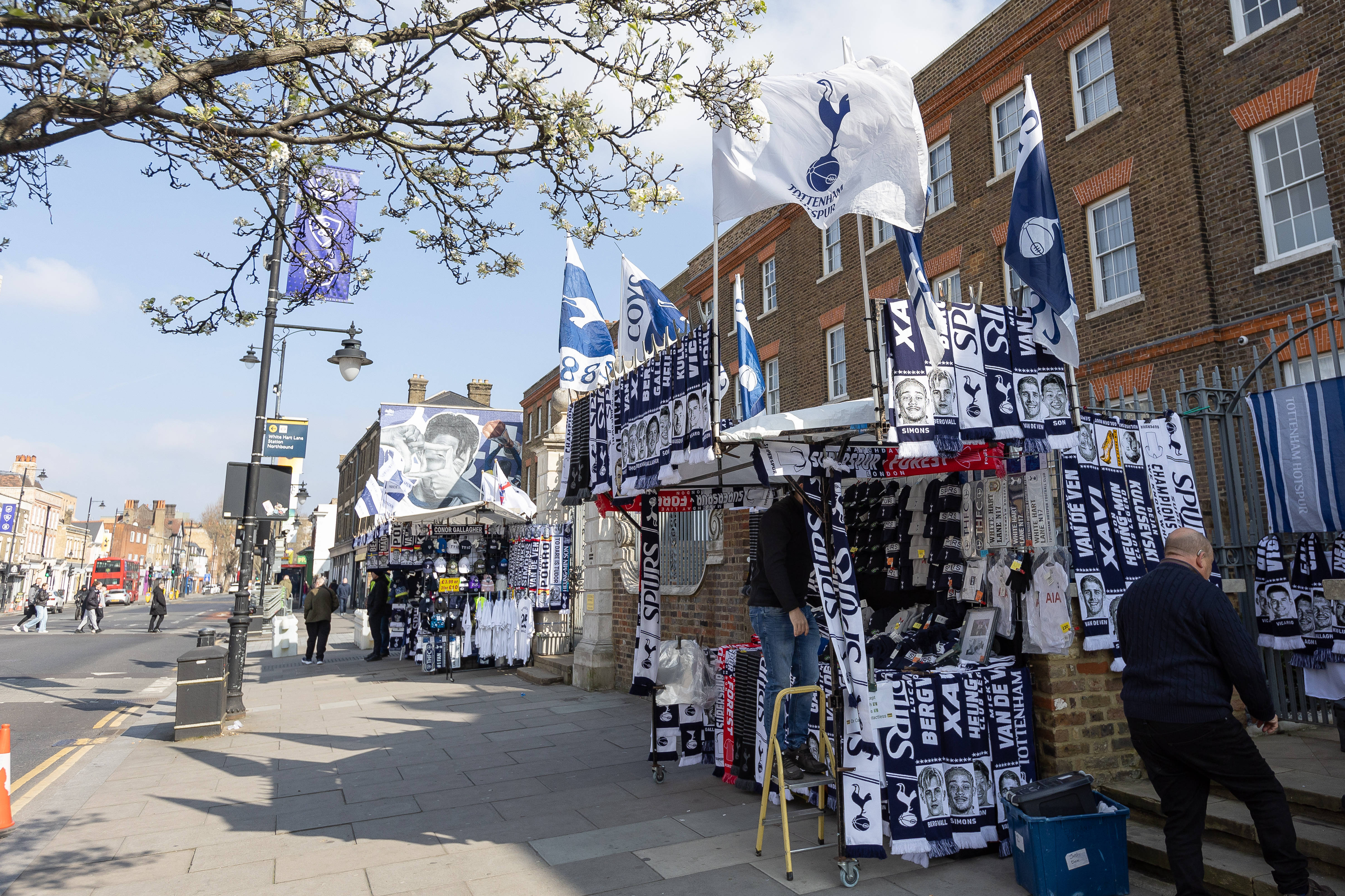 Merchandise stall outside the Tottenham Hotspur Stadium