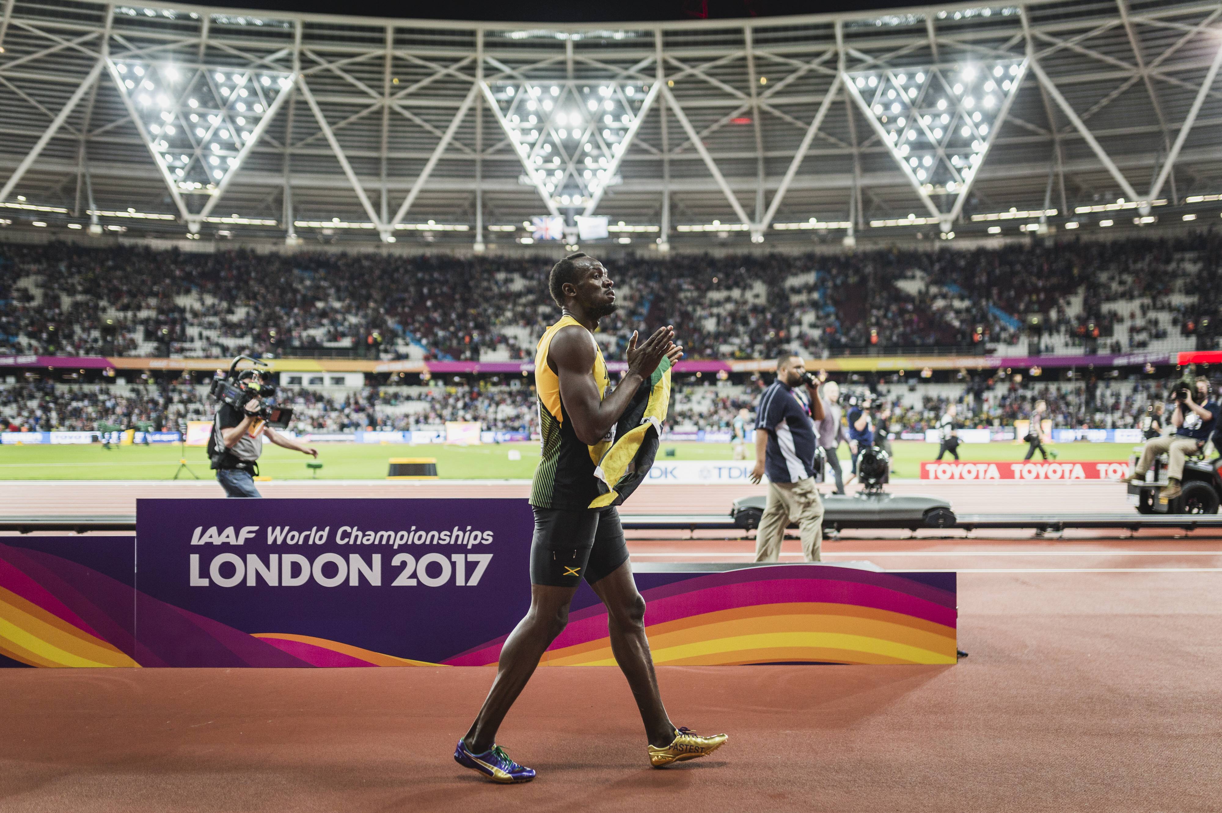 Usain Bolt during 100m final at the London Stadium during Athletics World Cup London 2017