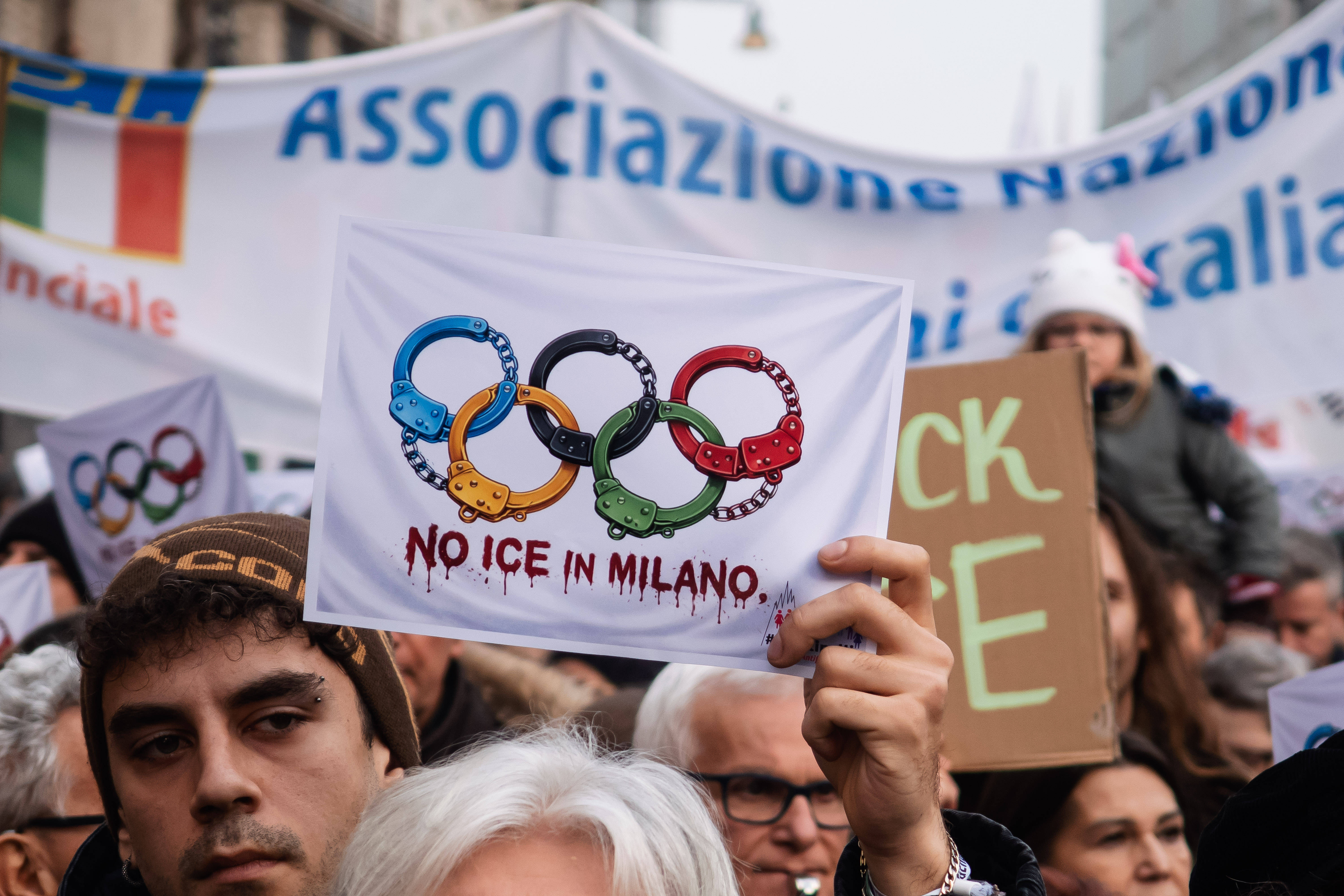 Demonstration against the presence of US ICE agents at the 2026 Milan-Cortina Winter Olympics 