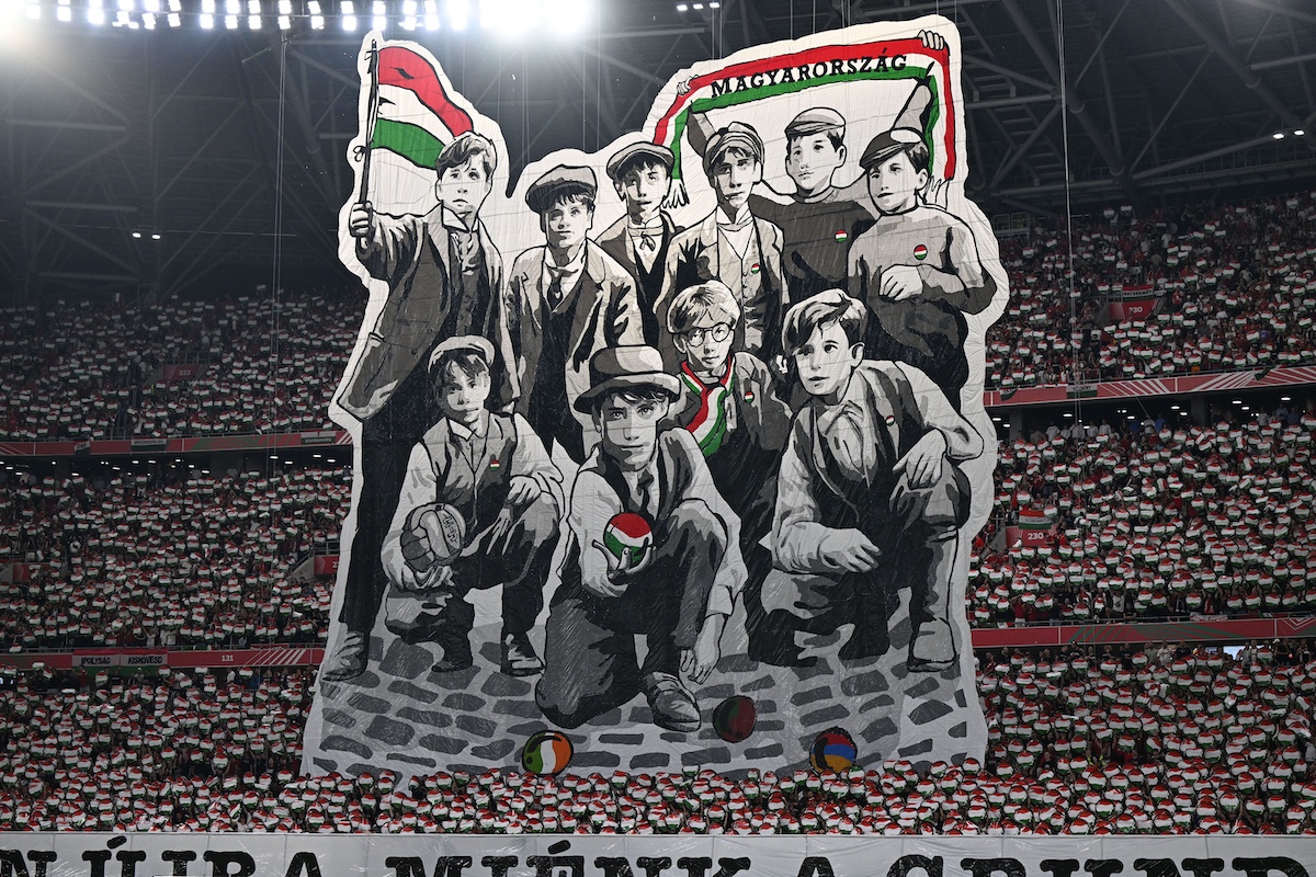 Hungary tifo vs. Portugal at Puskas Arena on October 9, 2025 - Photo by LiveMedia / Iconsport 