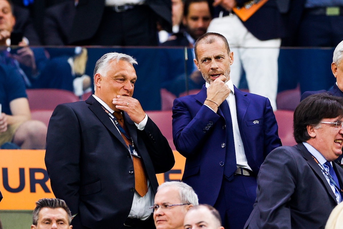 Hungarian Prime Minister Viktor Orban and UEFA President Aleksander Ceferin at Puskas Arena for the Europa League final on May 31, 2023 - Photo by Matteo Ciambelli / DeFodi Images / Iconsport