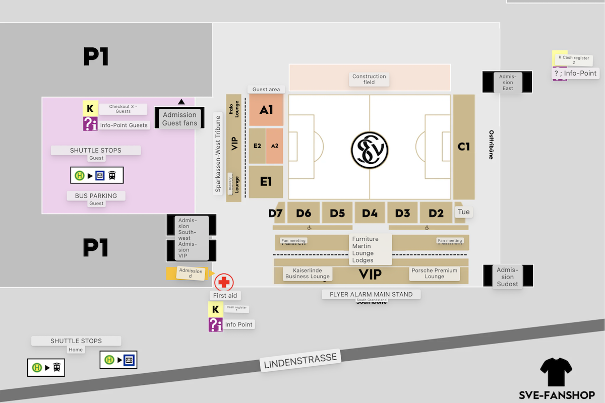 Ursapharm-Arena stadium layout - Photo via Elversberg FC, sv07elversberg.de