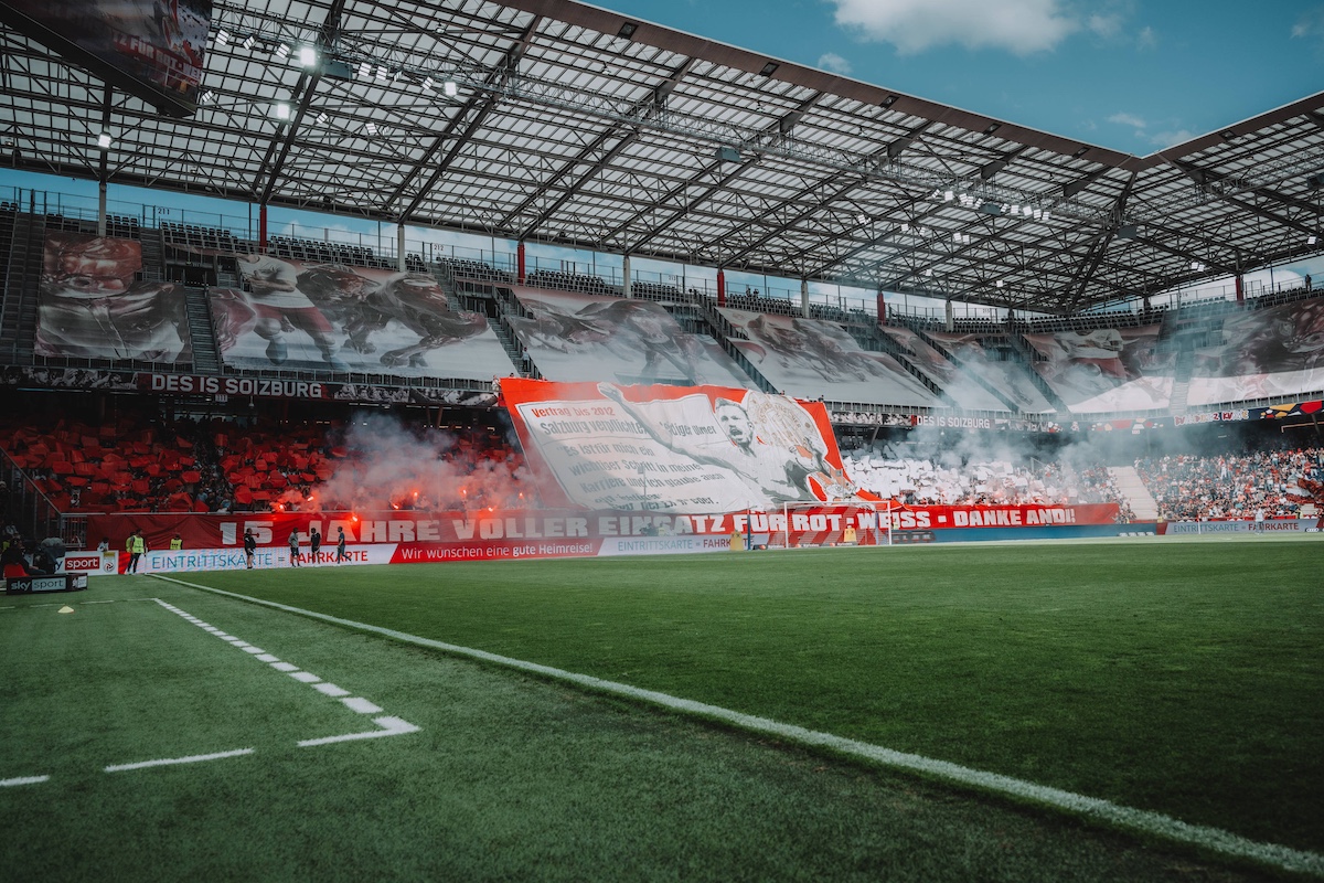 A Fan Tifo for Andreas Ulmer of FC Red Bull Salzburg during his farewell ceremony on May 19, 2024