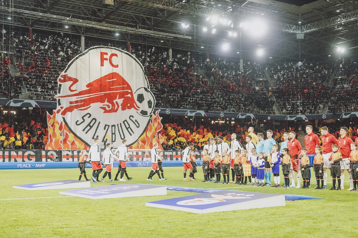 Red Bull Salzburg tifo ahead of Champions League match against Benfica on December 12, 2023
