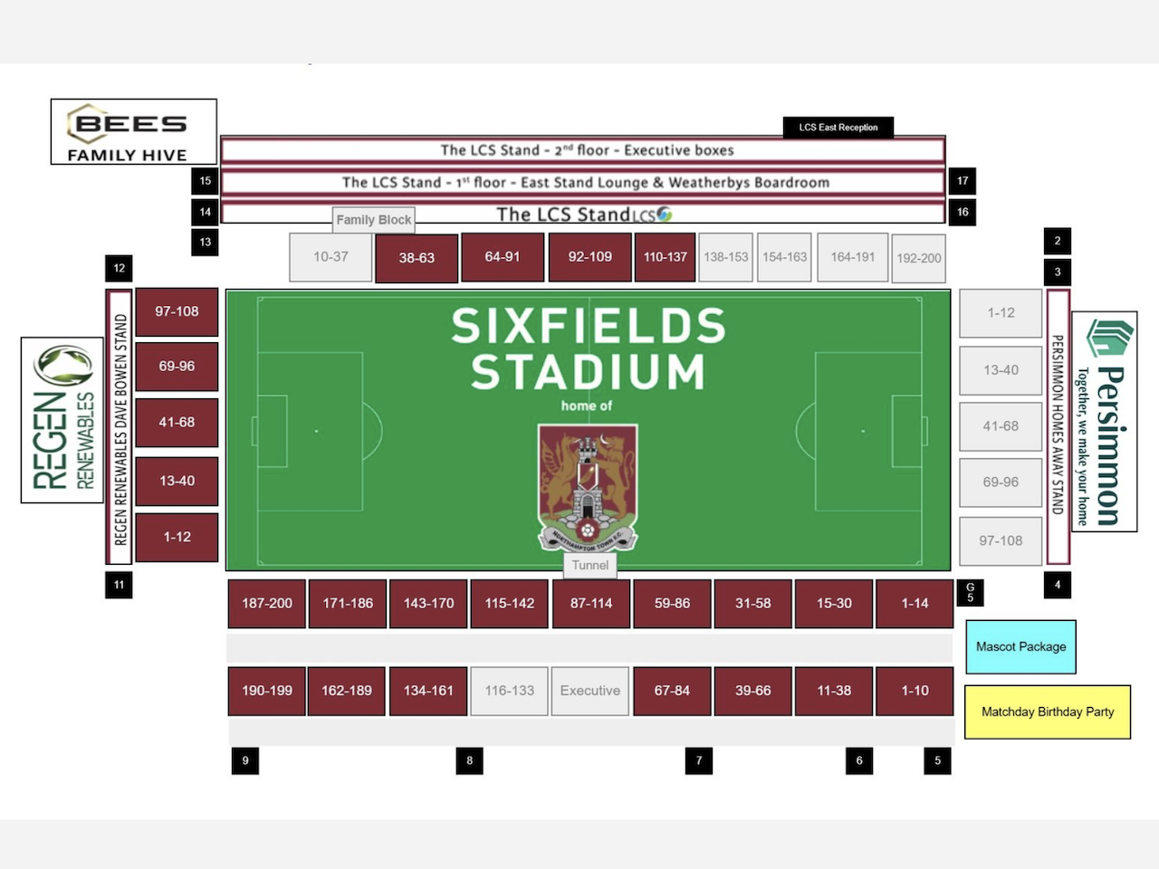 Sixfields Stadium seating plan